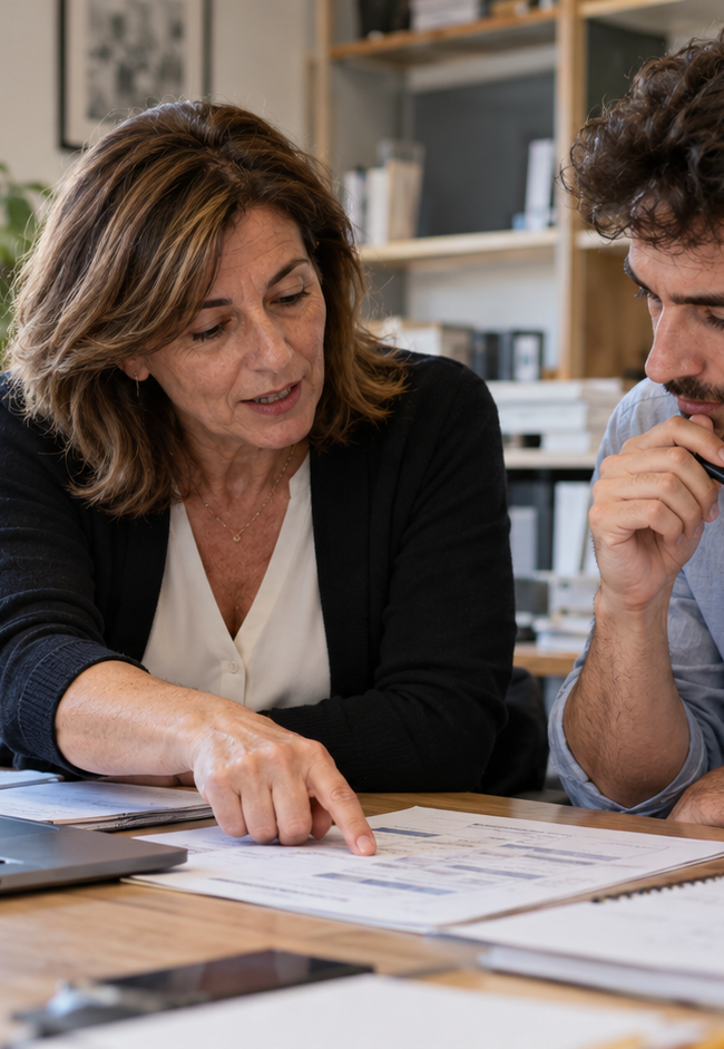 Una professionista affianca un collega nell’analisi di una procedura aziendale
